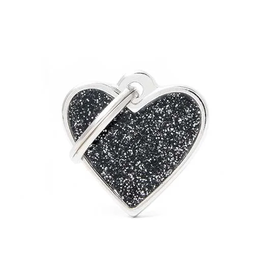 My Family USA Pet Tag - Glitter Apoxie Shapes "Shine" - Heart Glitter Black - Small