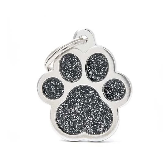 My Family USA Pet Tag - Glitter Apoxie Shapes "Shine" - Paw Glitter Black - Large