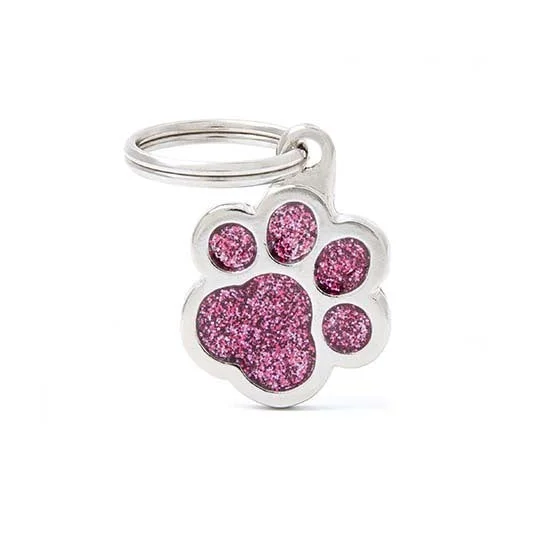 My Family USA Pet Tag - Glitter Apoxie Shapes "Shine" - Paw Glitter Pink - Small