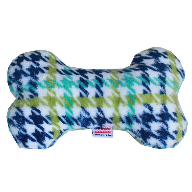 Plush Bone Dog Toy Aqua Plaid