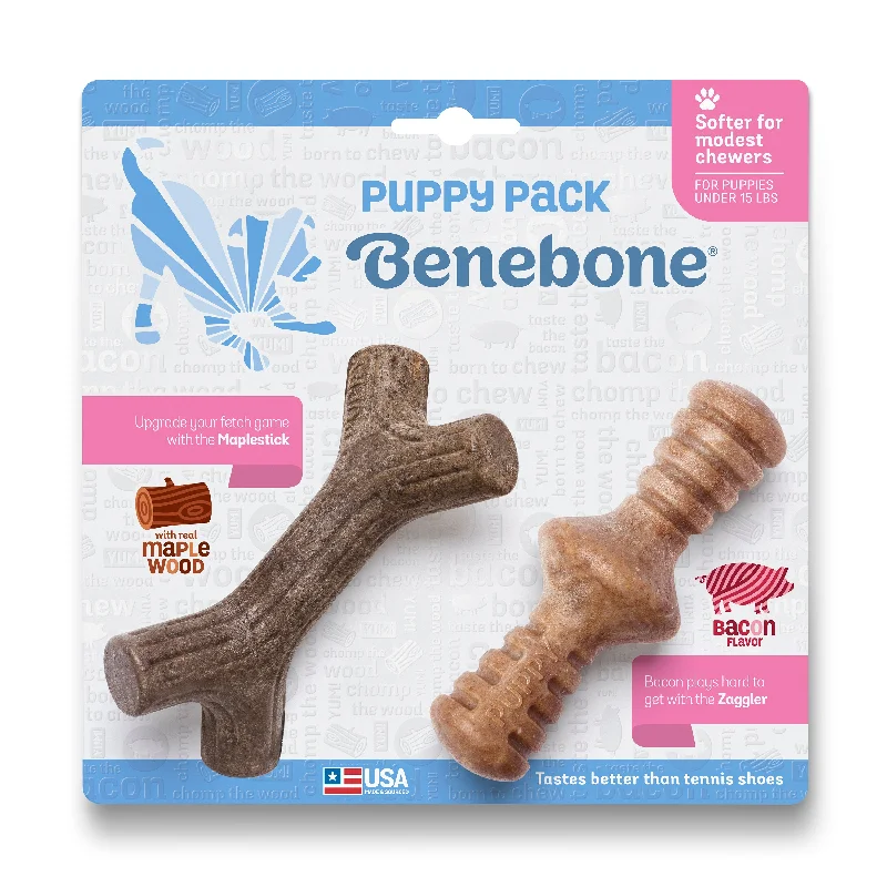 Benebone Maplestick And Zaggler Bacon Puppy Toy 2 Pack