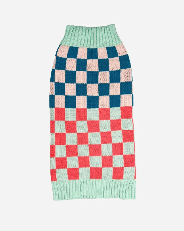 Checkerboard Dog Sweater in Melon & Jade (FINAL SALE)